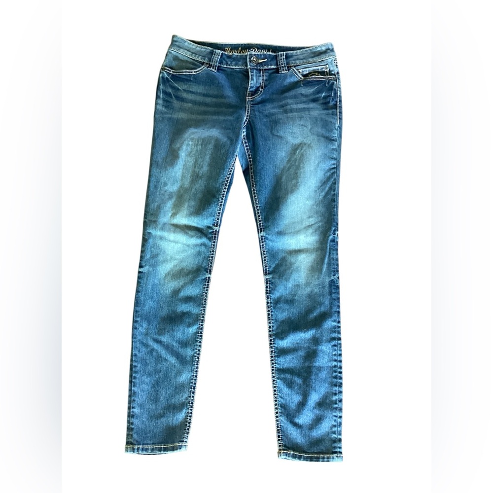 Harley-Davidson Womens Faded Blue Skinny Jeans Size 10 Biker Denim - Picture 2 of 7